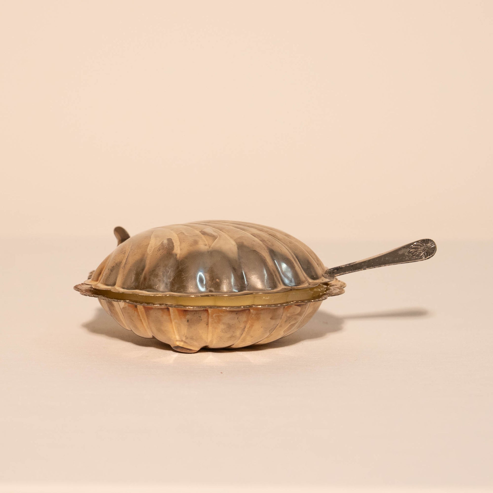 Vintage Silver-Plated Butter Shell with Matching Knife