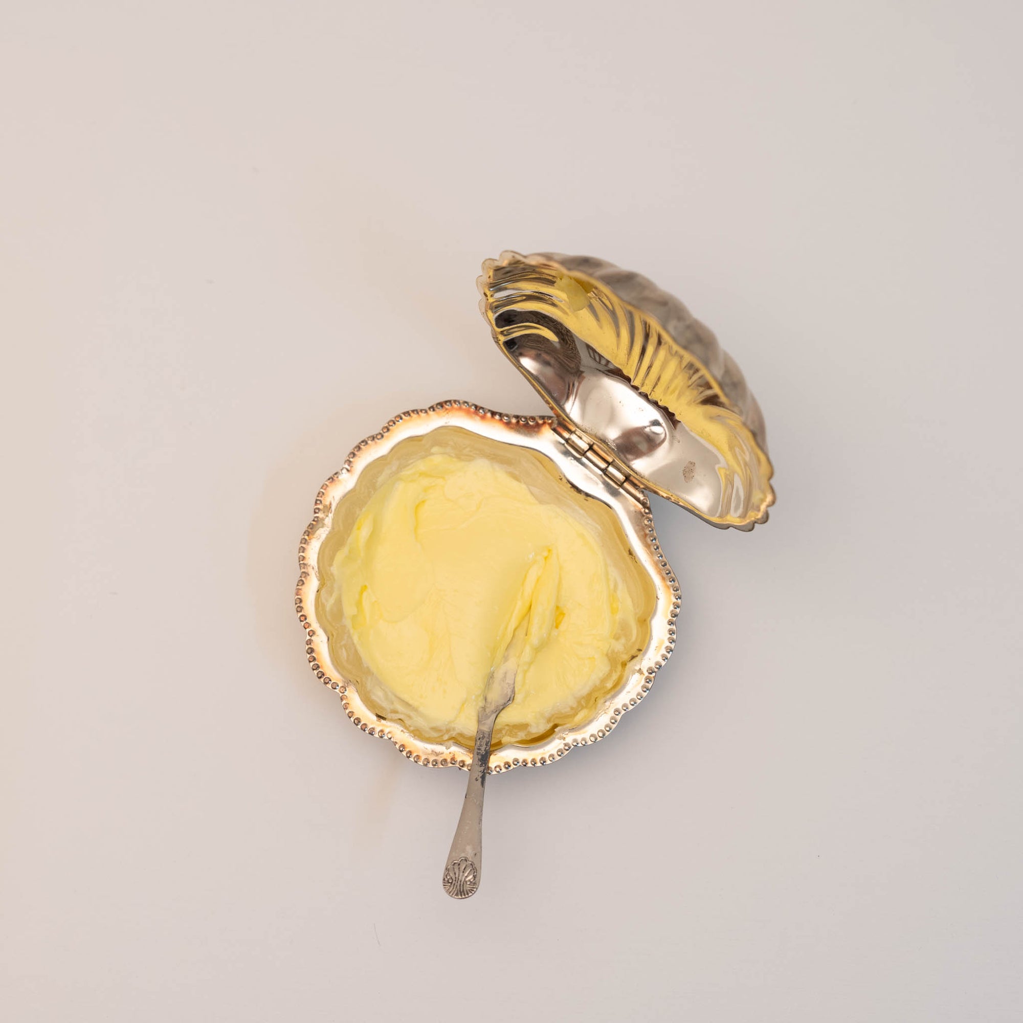 Vintage Silver-Plated Butter Shell with Matching Knife