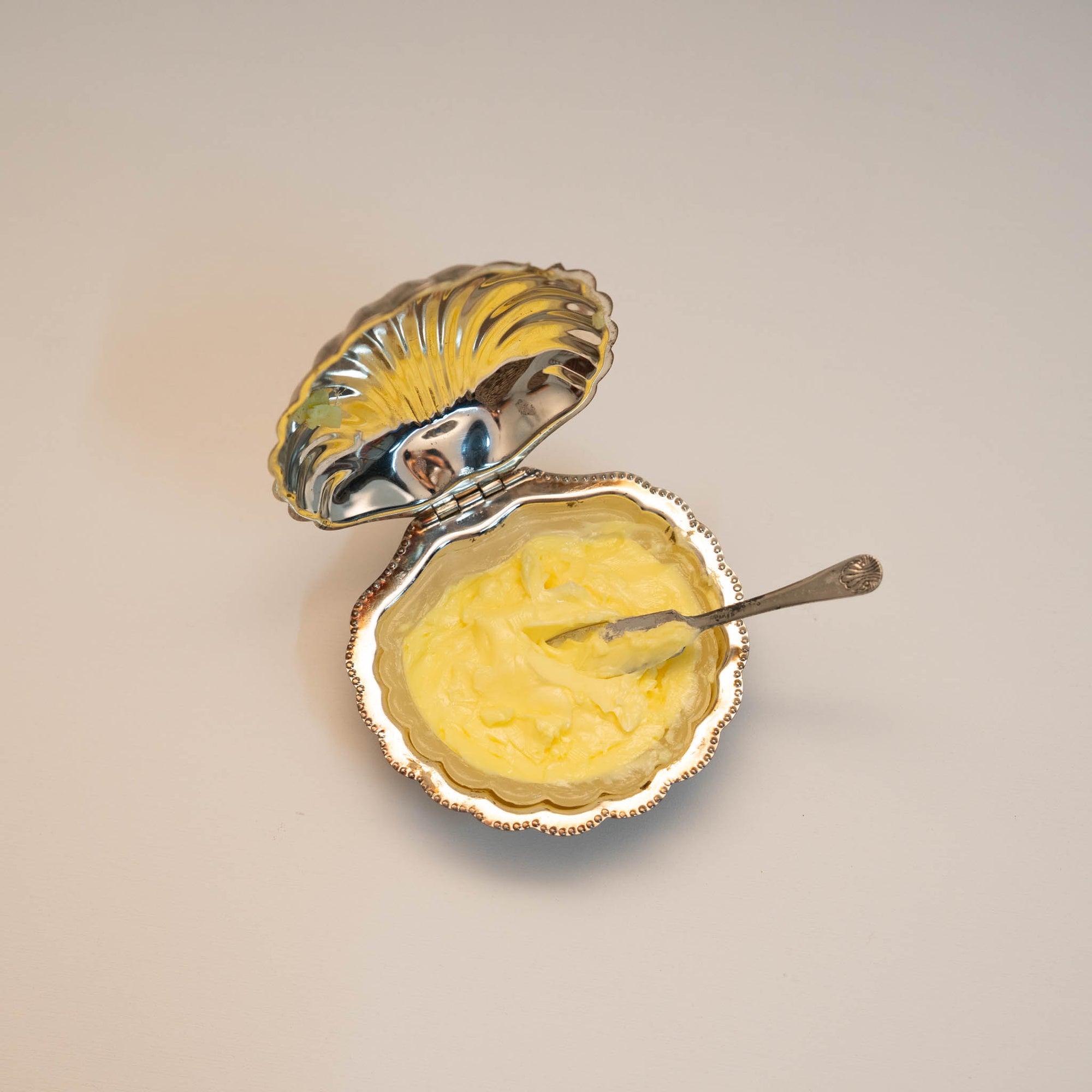 Vintage Silver-Plated Butter Shell with Matching Knife