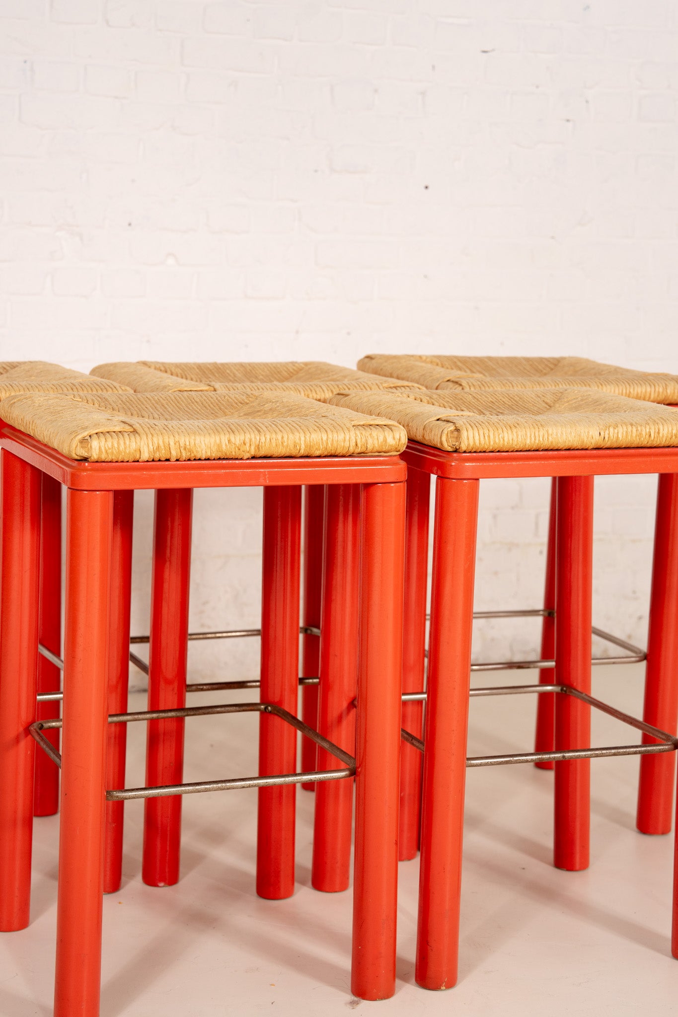 WOODEN RED STOOLS (5)