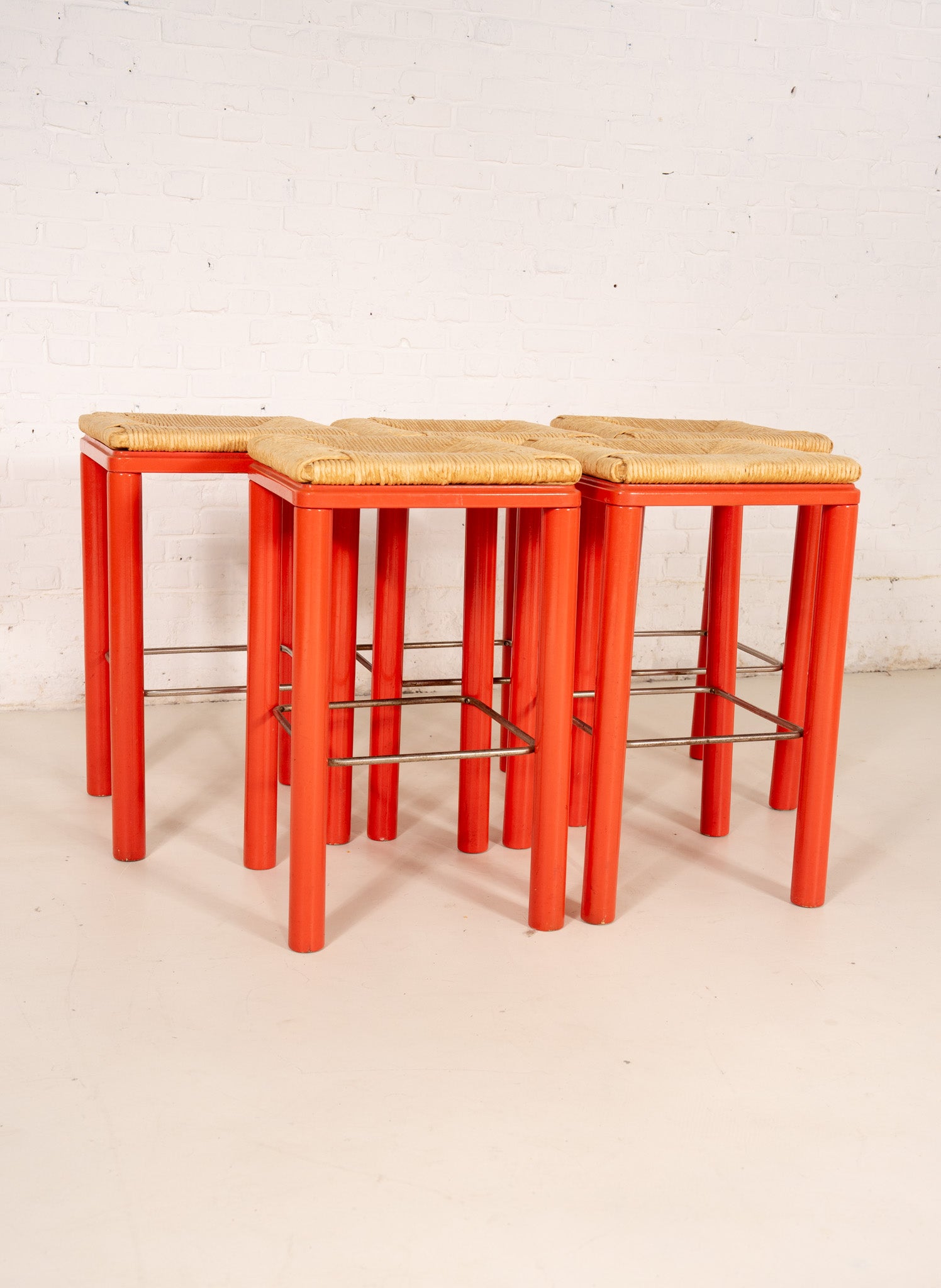 WOODEN RED STOOLS (5)