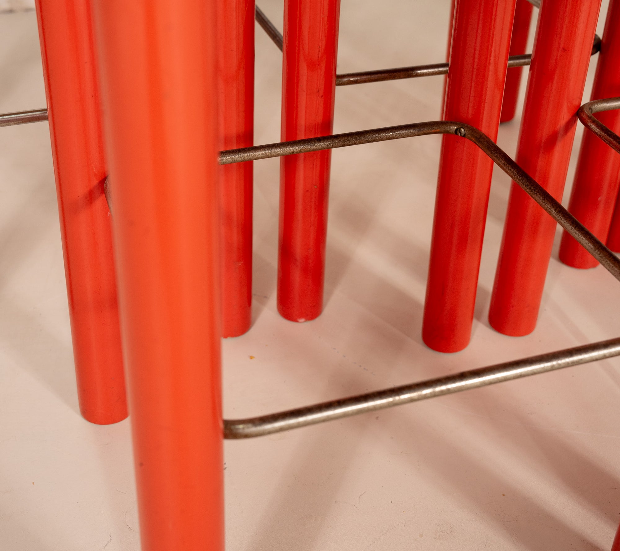 WOODEN RED STOOLS (5)