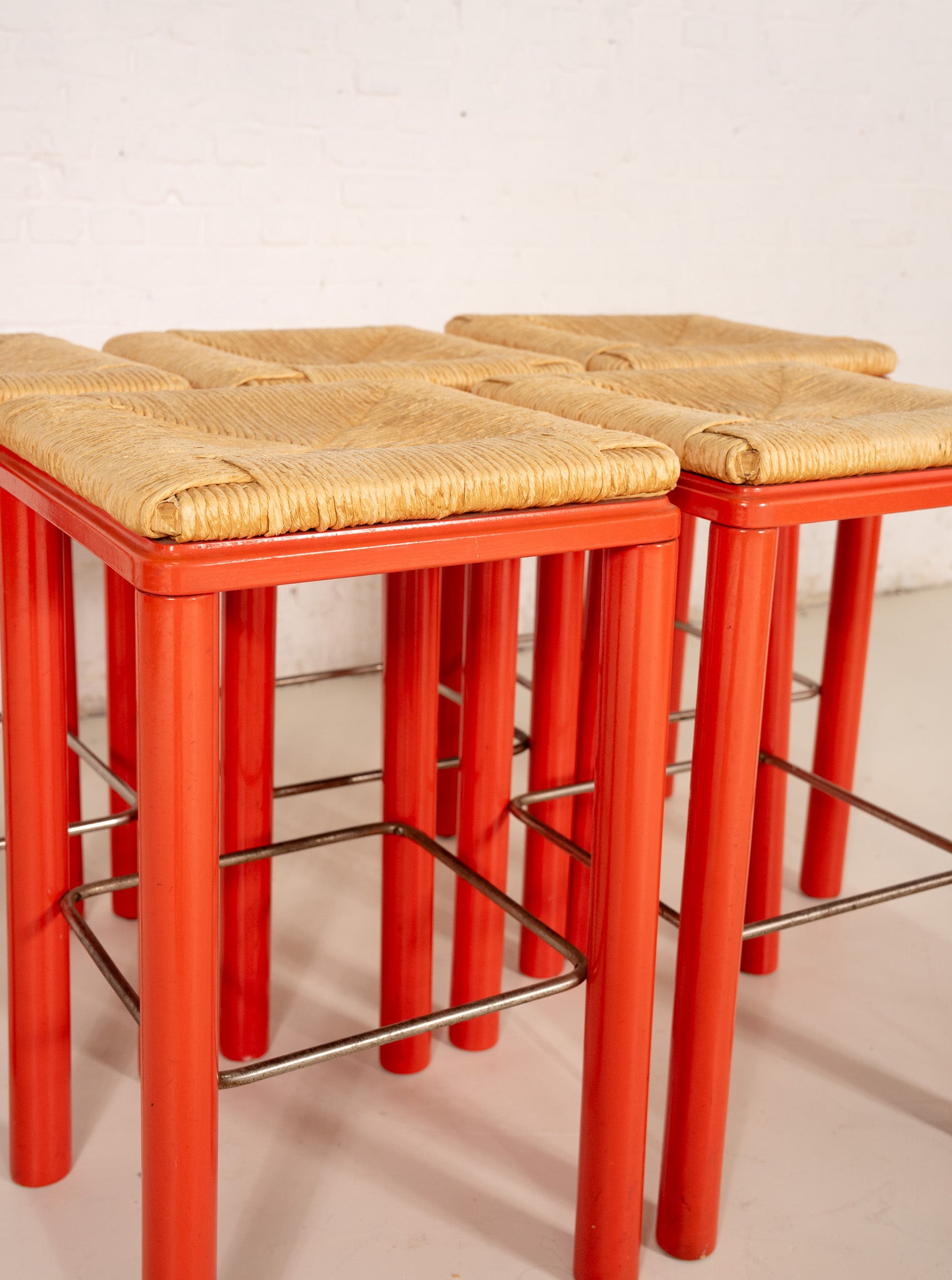WOODEN RED STOOLS (5)