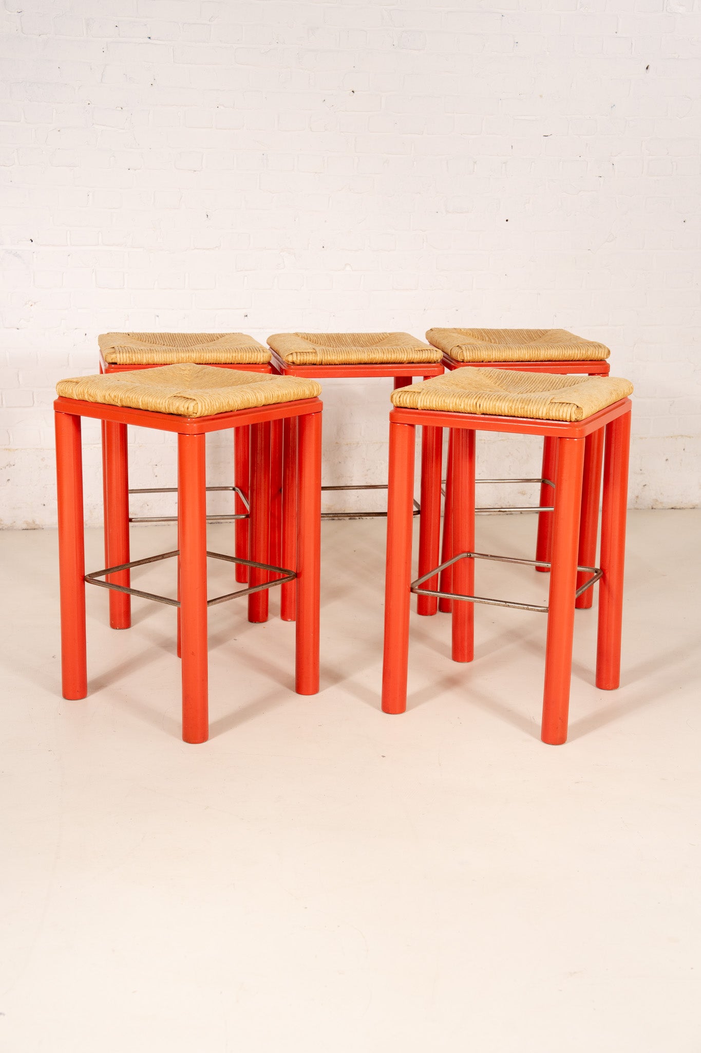 WOODEN RED STOOLS (5)