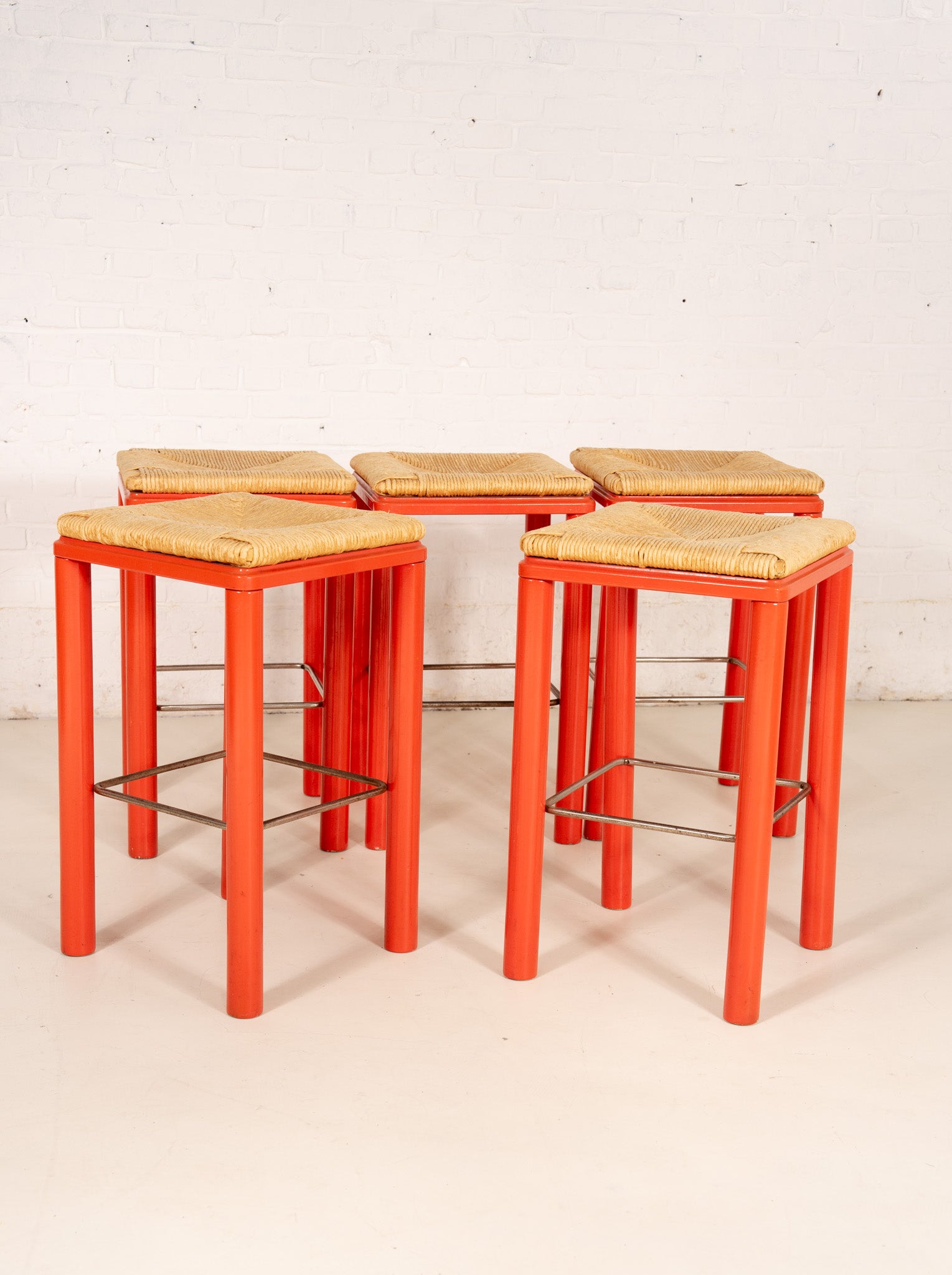 WOODEN RED STOOLS (5)