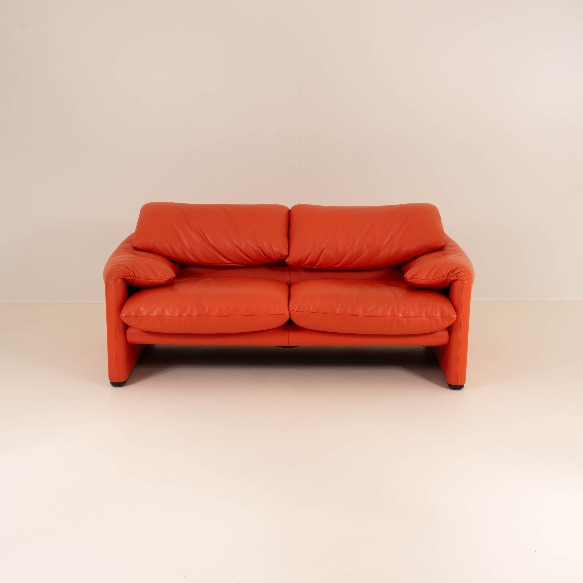 Cassina Maralunga 2-Seater Sofa by Vico Magistretti – Orange Leather