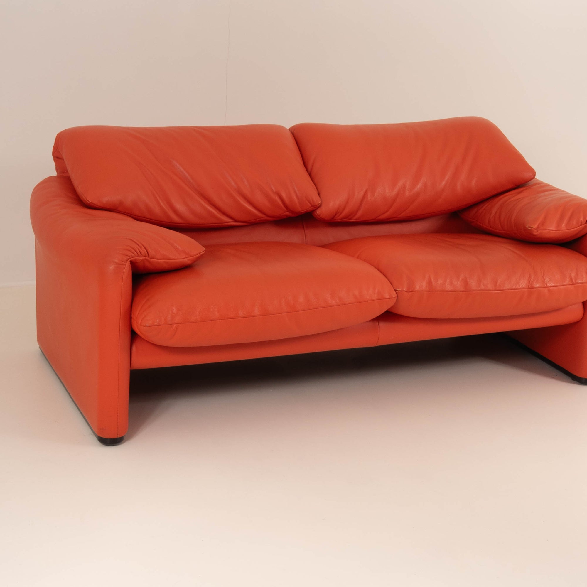 Cassina Maralunga 2-Seater Sofa by Vico Magistretti – Orange Leather