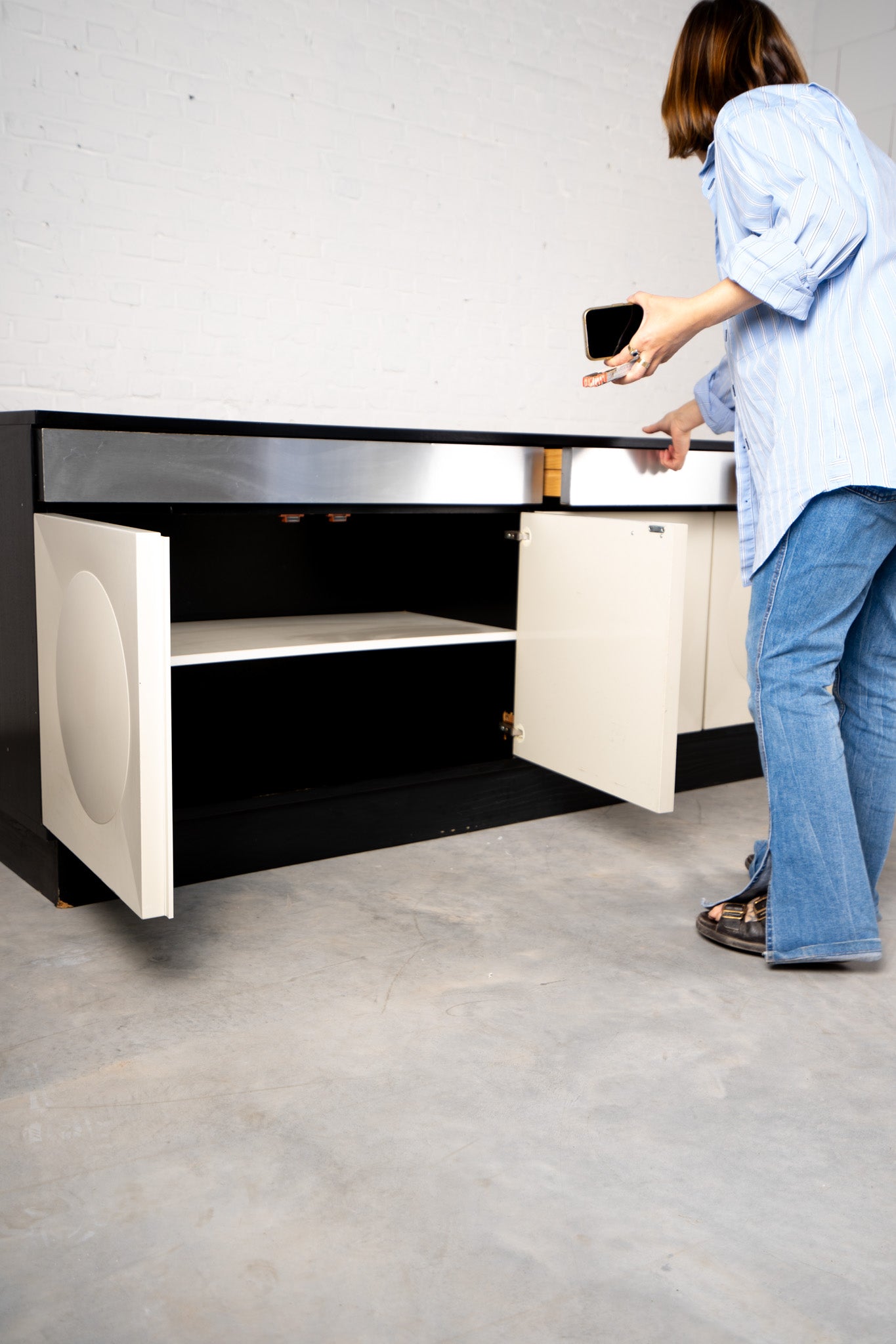 BRUTALIST 1970s CABINET IN OFF-WHITE